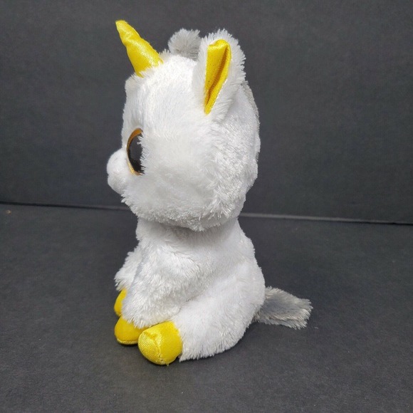 TY TYSilk Pegasus 7" Plush Stuff Animal Unicorn Big Glitter Eyes White Gold - Picture 4 of 6